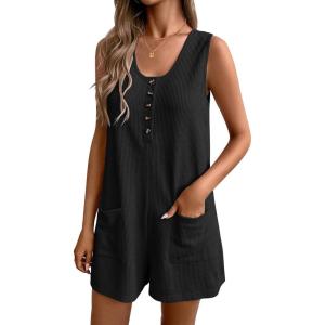 image:imageEkouaer Rompers for Women Summer Shorts Loose Jumpsuit Waffle Casual 2026 Beach Outfits Vacation ClothesBlack