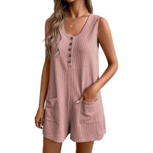 image:imageEkouaer Rompers for Women Summer Shorts Loose Jumpsuit Waffle Casual 2026 Beach Outfits Vacation ClothesDirty Pink