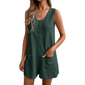 image:imageEkouaer Rompers for Women Summer Shorts Loose Jumpsuit Waffle Casual 2026 Beach Outfits Vacation ClothesGreen