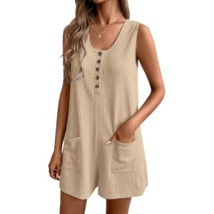 image:imageEkouaer Rompers for Women Summer Shorts Loose Jumpsuit Waffle Casual 2026 Beach Outfits Vacation ClothesLight Brown