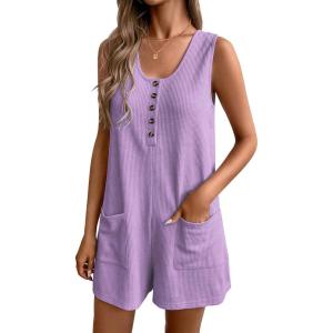 image:imageEkouaer Rompers for Women Summer Shorts Loose Jumpsuit Waffle Casual 2026 Beach Outfits Vacation ClothesLilac