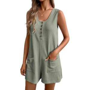 image:imageEkouaer Rompers for Women Summer Shorts Loose Jumpsuit Waffle Casual 2026 Beach Outfits Vacation ClothesMint Green