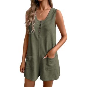 image:imageEkouaer Rompers for Women Summer Shorts Loose Jumpsuit Waffle Casual 2026 Beach Outfits Vacation ClothesOlive