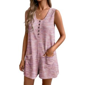 image:imageEkouaer Rompers for Women Summer Shorts Loose Jumpsuit Waffle Casual 2026 Beach Outfits Vacation ClothesPink