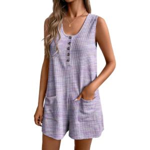 image:imageEkouaer Rompers for Women Summer Shorts Loose Jumpsuit Waffle Casual 2026 Beach Outfits Vacation ClothesPurple