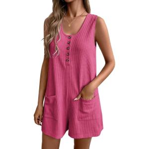 image:imageEkouaer Rompers for Women Summer Shorts Loose Jumpsuit Waffle Casual 2026 Beach Outfits Vacation ClothesRose Red