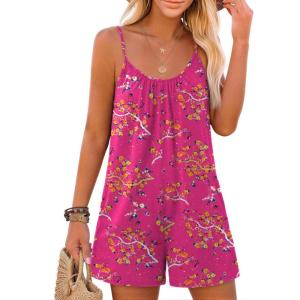 image:imageEkouaer Summer Rompers for Women Boho Beach Vacation Outfits Sleeveless Loose Shorts Overalls 2026 Jumpsuit With PocketsRose Pink Floral