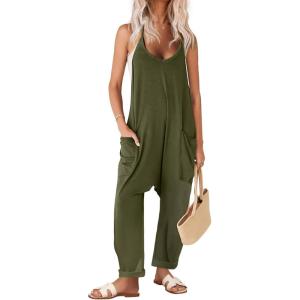 image:imageEkouaer Womens Jumpsuit Sleeveless Casual Summer Overalls Jumpers Spaghetti Strap Baggy Long Pants Rompers with PocketsArmygreen