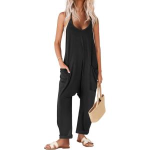 image:imageEkouaer Womens Jumpsuit Sleeveless Casual Summer Overalls Jumpers Spaghetti Strap Baggy Long Pants Rompers with PocketsBlack