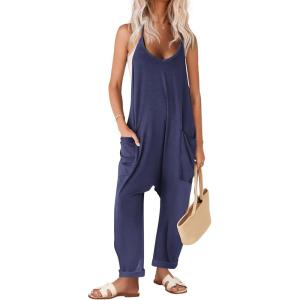 image:imageEkouaer Womens Jumpsuit Sleeveless Casual Summer Overalls Jumpers Spaghetti Strap Baggy Long Pants Rompers with PocketsNavy Blue