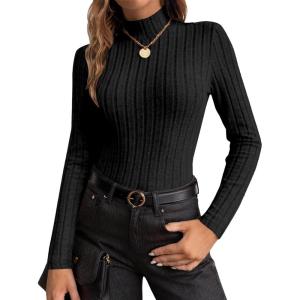 image:imageEkouaer Womens Long Sleeve Mock Turtleneck Tops Ribbed Shirts Fleece Soft Thermal Undershirts TeeBlack