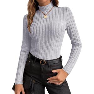 image:imageEkouaer Womens Long Sleeve Mock Turtleneck Tops Ribbed Shirts Fleece Soft Thermal Undershirts TeeLight Gray1