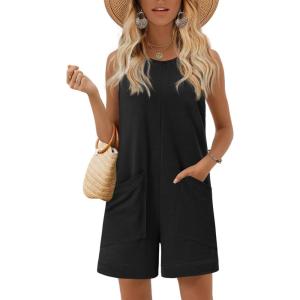 image:imageEkouaer Womens Romper Summer Sleeveless Jumpsuit Casual Short Overalls with Pocket 2025Black