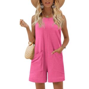 image:imageEkouaer Womens Romper Summer Sleeveless Jumpsuit Casual Short Overalls with Pocket 2025Deep Pink