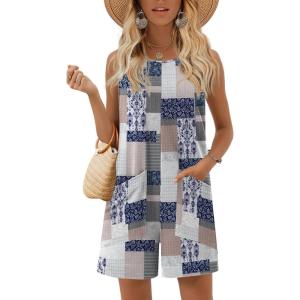 image:imageEkouaer Womens Romper Summer Sleeveless Jumpsuit Casual Short Overalls with Pocket 2025Floral 260