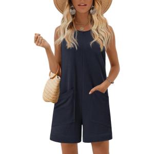image:imageEkouaer Womens Romper Summer Sleeveless Jumpsuit Casual Short Overalls with Pocket 2025Navy