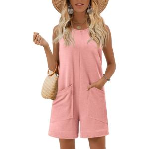 image:imageEkouaer Womens Romper Summer Sleeveless Jumpsuit Casual Short Overalls with Pocket 2025Pink