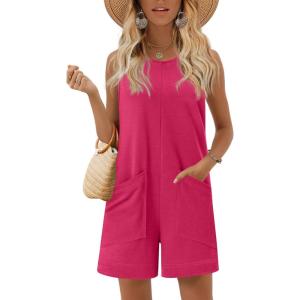 image:imageEkouaer Womens Romper Summer Sleeveless Jumpsuit Casual Short Overalls with Pocket 2025Rose