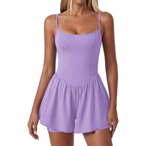 image:imageEkouaer Womens Summer Sleeveless Workout Rompers Athletic Jumpsuit Double Lined Shorts One Piece Gym Yoga Clothes XSXLLilac Purple
