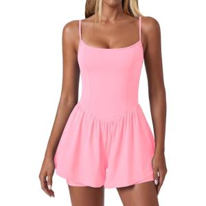 image:imageEkouaer Womens Summer Sleeveless Workout Rompers Athletic Jumpsuit Double Lined Shorts One Piece Gym Yoga Clothes XSXLPink