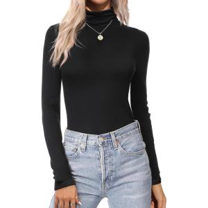 image:imageEkouaer Womens Turtleneck Long Sleeve Shirts Thermal Underwear Tops Basic Slim Fit Fall Fashion Lightweight TopBlack