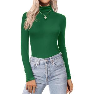 image:imageEkouaer Womens Turtleneck Long Sleeve Shirts Thermal Underwear Tops Basic Slim Fit Fall Fashion Lightweight TopDark Green