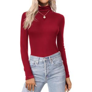 image:imageEkouaer Womens Turtleneck Long Sleeve Shirts Thermal Underwear Tops Basic Slim Fit Fall Fashion Lightweight TopDark Red