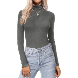 image:imageEkouaer Womens Turtleneck Long Sleeve Shirts Thermal Underwear Tops Basic Slim Fit Fall Fashion Lightweight TopMedium Gray