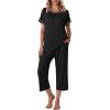 image:imageEkouaer 2 Pack Womens Pajamas Sets Short Sleeve Tops and Capri Pants Pjs Colorful Printed Sleepwear SetsBlack  Blue Green