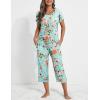 image:imageEkouaer 2 Pack Womens Pajamas Sets Short Sleeve Tops and Capri Pants Pjs Colorful Printed Sleepwear SetsBlue Flowers  Black Flowers