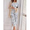 image:imageEkouaer 2 Pack Womens Pajamas Sets Short Sleeve Tops and Capri Pants Pjs Colorful Printed Sleepwear SetsBlue Flowers  Navy Blue