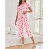 image:imageEkouaer 2 Pack Womens Pajamas Sets Short Sleeve Tops and Capri Pants Pjs Colorful Printed Sleepwear SetsCherry