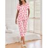 image:imageEkouaer 2 Pack Womens Pajamas Sets Short Sleeve Tops and Capri Pants Pjs Colorful Printed Sleepwear SetsCherry