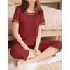 image:imageEkouaer 2 Pack Womens Pajamas Sets Short Sleeve Tops and Capri Pants Pjs Colorful Printed Sleepwear SetsNavy Blue  Wine Red