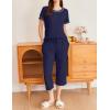 image:imageEkouaer 2 Pack Womens Pajamas Sets Short Sleeve Tops and Capri Pants Pjs Colorful Printed Sleepwear SetsNavy Blue  Wine Red