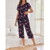 image:imageEkouaer 2 Pack Womens Pajamas Sets Short Sleeve Tops and Capri Pants Pjs Colorful Printed Sleepwear SetsPanting Roses