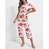 image:imageEkouaer 2 Pack Womens Pajamas Sets Short Sleeve Tops and Capri Pants Pjs Colorful Printed Sleepwear SetsPink Flowers  Black Flowers