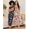 image:imageEkouaer 2 Pack Womens Pajamas Sets Short Sleeve Tops and Capri Pants Pjs Colorful Printed Sleepwear SetsPink Flowers  Black Flowers