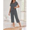 image:imageEkouaer 2 Pack Womens Pajamas Sets Short Sleeve Tops and Capri Pants Pjs Colorful Printed Sleepwear SetsPink Stripe  Grey