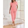 image:imageEkouaer 2 Pack Womens Pajamas Sets Short Sleeve Tops and Capri Pants Pjs Colorful Printed Sleepwear SetsPink Stripe  Grey Stars
