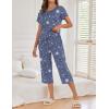 image:imageEkouaer 2 Pack Womens Pajamas Sets Short Sleeve Tops and Capri Pants Pjs Colorful Printed Sleepwear SetsStars Sky  Navy Blue