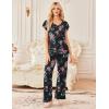 image:imageEkouaer 2 Pack Womens Pajamas Short Sleeve Sleepwear Top with Pants SuperSoft Printed Lounge Sets SXXLGreen FlowerBlack Flower