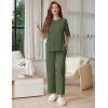 image:imageEkouaer Lounge Sets for Women Short Sleeve Tops and Long Pants Soft Comfy Pajamas Set 2 Piece OutfitsArmy Green
