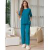 image:imageEkouaer Lounge Sets for Women Short Sleeve Tops and Long Pants Soft Comfy Pajamas Set 2 Piece OutfitsBlue Green