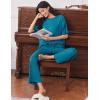 image:imageEkouaer Lounge Sets for Women Short Sleeve Tops and Long Pants Soft Comfy Pajamas Set 2 Piece OutfitsBlue Green