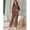 image:imageEkouaer Lounge Sets for Women Short Sleeve Tops and Long Pants Soft Comfy Pajamas Set 2 Piece OutfitsBrown