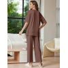 image:imageEkouaer Lounge Sets for Women Short Sleeve Tops and Long Pants Soft Comfy Pajamas Set 2 Piece OutfitsBrown