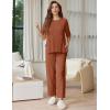 image:imageEkouaer Lounge Sets for Women Short Sleeve Tops and Long Pants Soft Comfy Pajamas Set 2 Piece OutfitsCamel