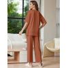 image:imageEkouaer Lounge Sets for Women Short Sleeve Tops and Long Pants Soft Comfy Pajamas Set 2 Piece OutfitsCamel