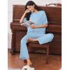 image:imageEkouaer Lounge Sets for Women Short Sleeve Tops and Long Pants Soft Comfy Pajamas Set 2 Piece OutfitsClear Blue